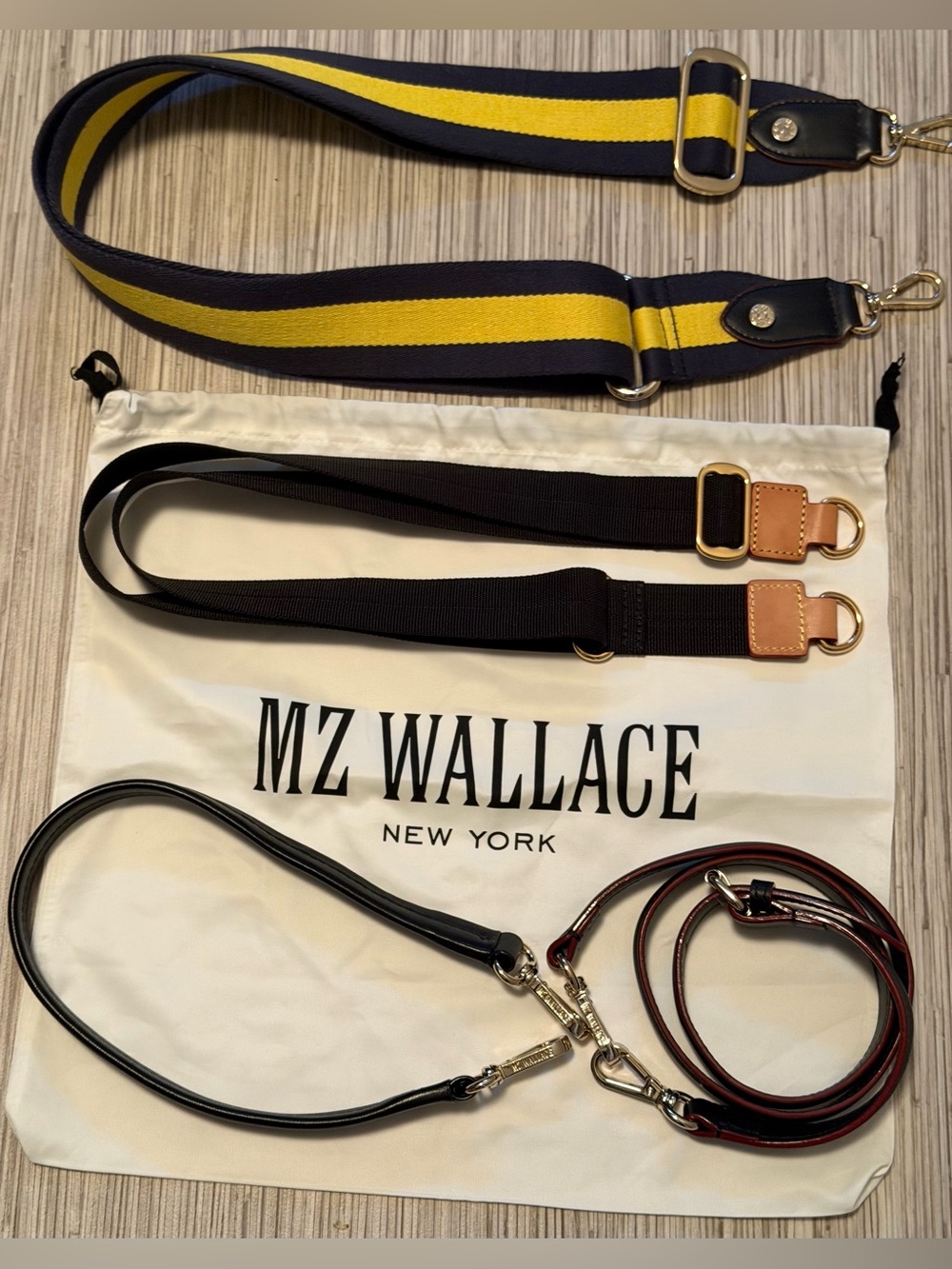 MZ Wallace Replacement Strap Set in Navy and Yellow with Black and Brown Accents